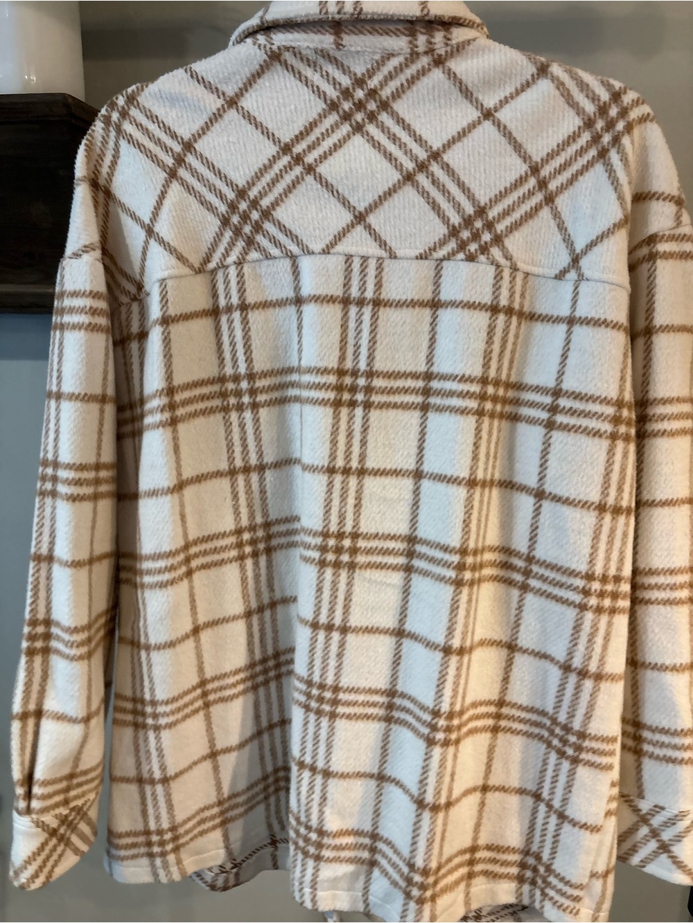 Katydid Cream & Tan Plaid Shacket with Snap Front - Picture 3 of 7